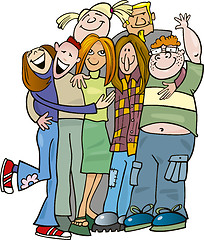 Image showing School teens group giving a hug