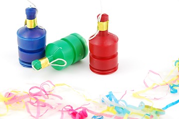 Image showing Party poppers on white