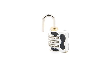 Image showing Cow pattern padlock on a white