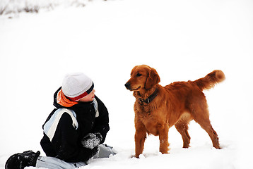 Image showing Teenage boy and his dog