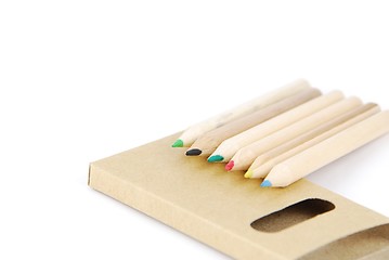 Image showing Colour pencils and pencil case on white
