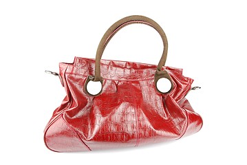 Image showing Red woman leather bag on white