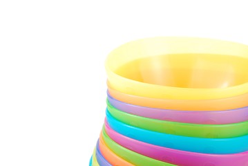Image showing Close-up on colorful bowls on white