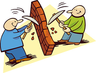 Image showing Men breaking the wall