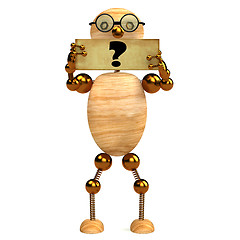 Image showing 3d wood man with question mark