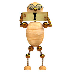 Image showing 3d wood man with exclamation  mark