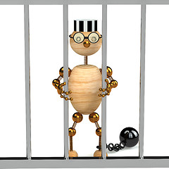 Image showing 3d wood man as a prisoner