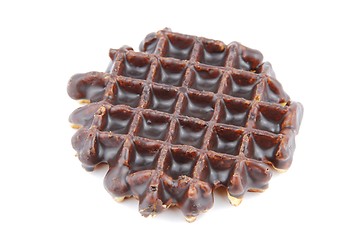 Image showing Chocolate belgian waffle on white