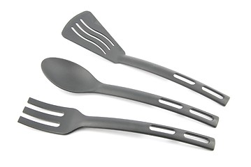 Image showing Black plastic kitchen utensil on white