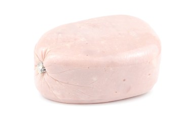 Image showing All ham piece wrapped with plastic on white