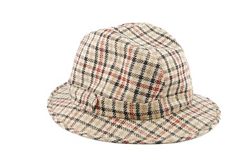 Image showing Checked brown hat on white