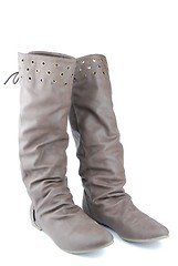 Image showing Women leather dark brown boots on white