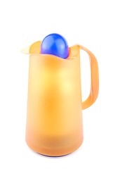 Image showing Orange thermos coffee/tea cup on white