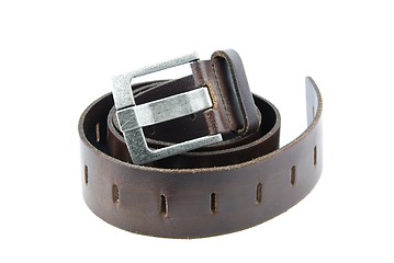 Image showing Dark brown leather belt on white