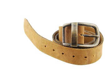 Image showing Camel/brown leather belt on white