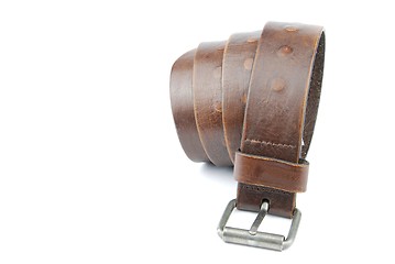 Image showing Dark brown leather belt on white