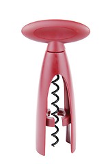 Image showing Red corkscrew wine bottle opener on white