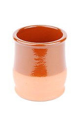 Image showing Vibrant orange ceramic planting pot on white