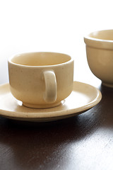 Image showing Empty coffee cup and bowl