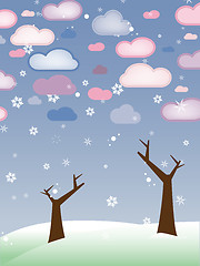 Image showing Retro Snowy Landscape with Leafless Trees - Season Winter