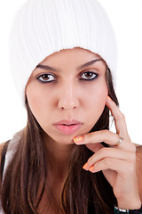 Image showing Beautiful and happy young Woman with a hood