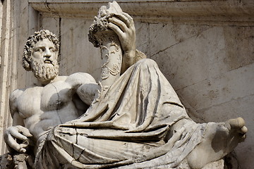 Image showing Statue with horn of plenty in Piazza del Campidoglio, in Rome.