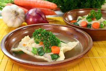 Image showing Pasta squares soup