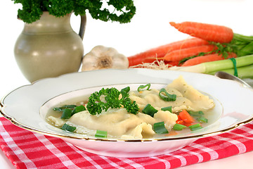 Image showing Pasta squares soup