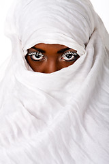 Image showing Female face in white scarf