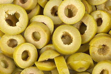 Image showing Sliced green olives