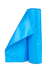 Image showing Roll of blue plastic garbage bags