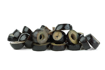 Image showing Small pile of sliced black olives