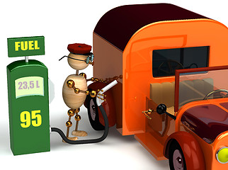 Image showing 3d wood man with a petrol pump