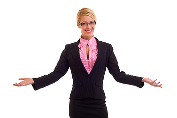 Image showing Young business woman welcome