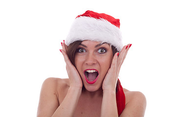 Image showing surprised christmas woman