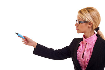 Image showing Business woman with blue marker