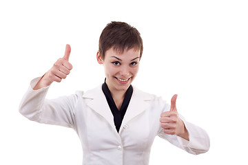 Image showing woman showing thumbs up sign