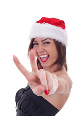 Image showing santa woman making victory