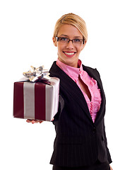 Image showing Happy business woman with gift