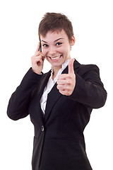 Image showing woman with phone and thumbs up