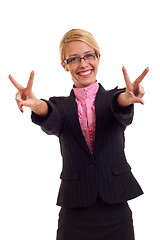 Image showing Happy business woman victory gesture