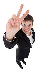Image showing woman making her victory sign 