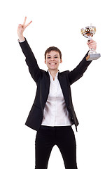 Image showing  excited young business woman winning