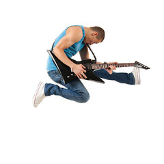 Image showing guitarist jumps in the air