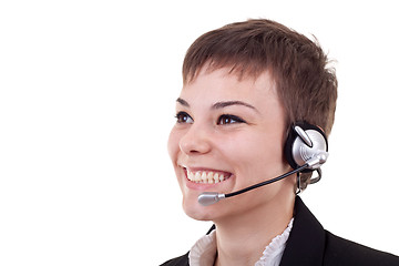 Image showing Smiling young woman telemarketer 