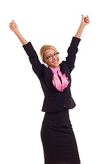 Image showing Business woman excited giving thumbs up. 