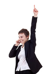 Image showing business woman on the phone winning