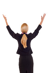 Image showing Business woman back hands up