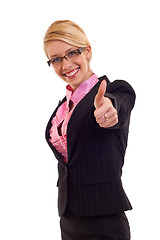 Image showing Business woman giving thumbs up sign