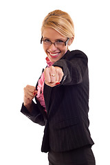 Image showing Smiling business woman fighting